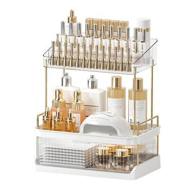 Anyask 2-3 Tier Cosmetic Makeup Organizer with Compartment, Large Drawer Multi-Purpose Cosmetic Storage Rack, Great Holder for Dresser, Bathroom, Office & Countertop, Make up & Jewelry Storage, Spacious Design