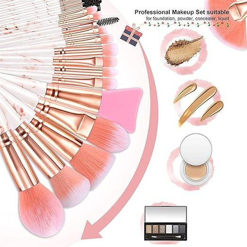 DUAIU Professional Makeup Brushes Set 16PCS Marble Handle with 4Pcs Sponge Blenders Foundation Brushes Eyeshadow Brush Lip Brush Silicone Face Mask Brush Make up Tool