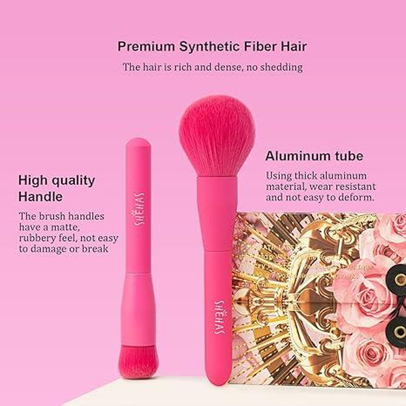 TEXAMO X Shehas Makeup Brush Set 15 Piece Quality Makeup Brushes Premium Synthetic Make up Brushes for Lip Eye Shadow Foundation Powder Blush Highlighter Concealer Makeup Brush Kit for Travel Hot Pink with Two-Piece Foundation Shovel Set