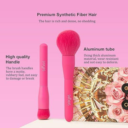 TEXAMO X Shehas Makeup Brush Set 15 Piece Quality Makeup Brushes Premium Synthetic Make up Brushes for Lip Eye Shadow Foundation Powder Blush Highlighter Concealer Makeup Brush Kit for Travel Hot Pink with Two-Piece Foundation Shovel Set