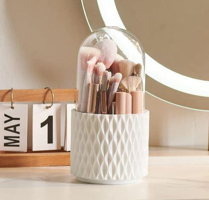 Makeup Brush Holder [2024 Newest]360 Rotating Cosmetics Make up Brush Organizer Storage with Lid for Vanity Boxes Gift Waterproof Decoration Perfume