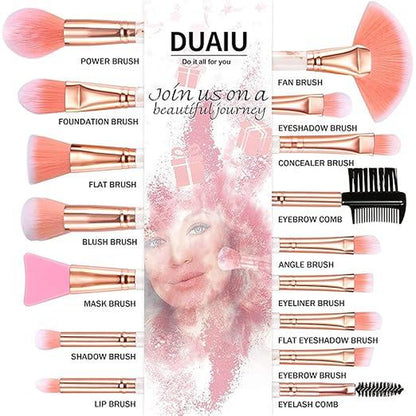 DUAIU Professional Makeup Brushes Set 16PCS Marble Handle with 4Pcs Sponge Blenders Foundation Brushes Eyeshadow Brush Lip Brush Silicone Face Mask Brush Make up Tool