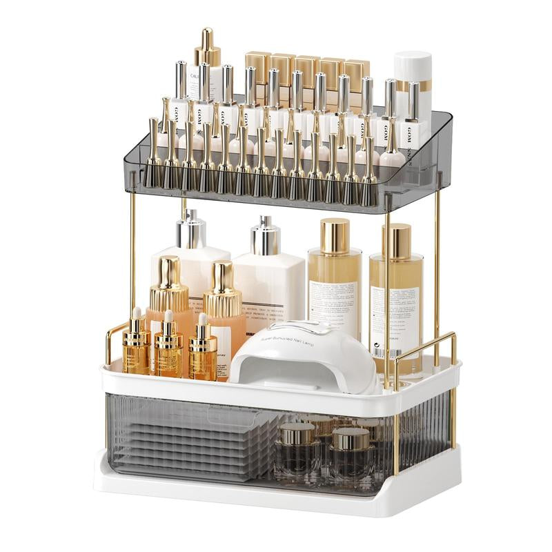 Anyask 2-3 Tier Cosmetic Makeup Organizer with Compartment, Large Drawer Multi-Purpose Cosmetic Storage Rack, Great Holder for Dresser, Bathroom, Office & Countertop, Make up & Jewelry Storage, Spacious Design