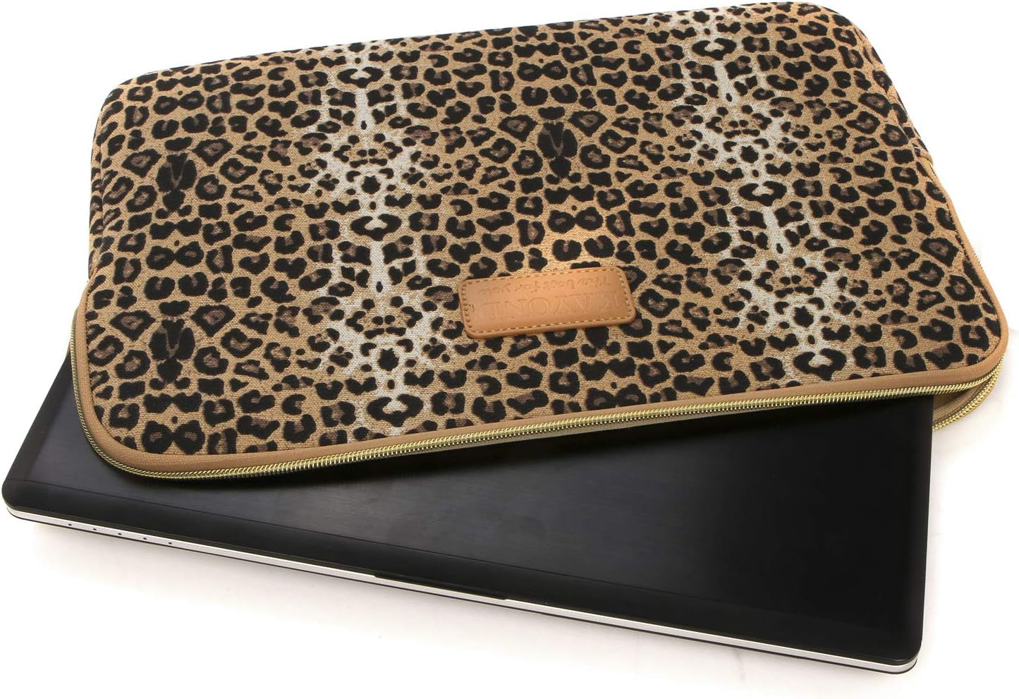 KY-03 Canvas Fabric 15.6 Inch Laptops Sleeve - Brown Leopard Print