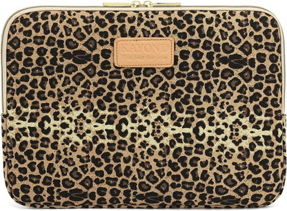 KY-03 Canvas Fabric 15.6 Inch Laptops Sleeve - Brown Leopard Print