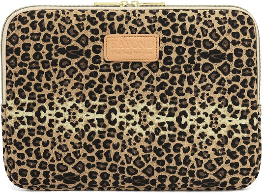 KY-03 Canvas Fabric 15.6 Inch Laptops Sleeve - Brown Leopard Print