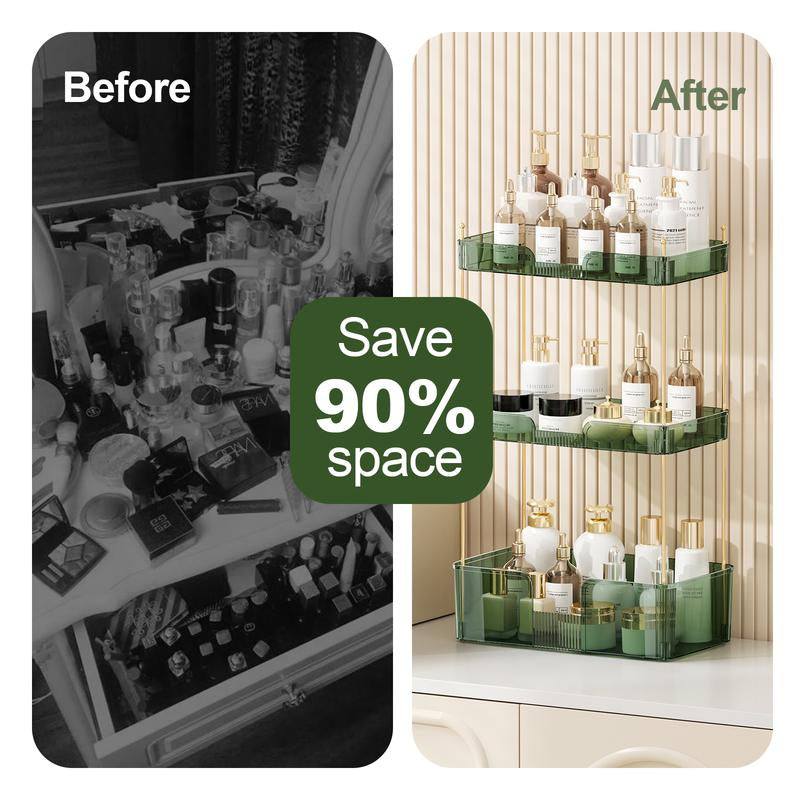 Anyask 2-3 Tier Cosmetic Makeup Organizer with Compartment, Large Drawer Multi-Purpose Cosmetic Storage Rack, Great Holder for Dresser, Bathroom, Office & Countertop, Make up & Jewelry Storage, Spacious Design