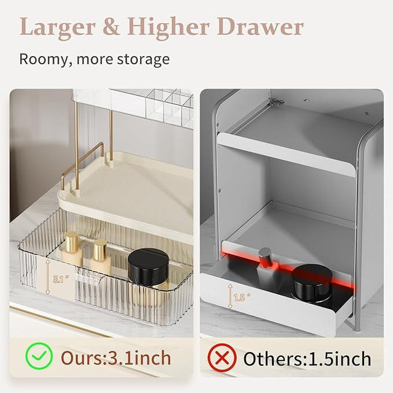 Anyask 2-3 Tier Cosmetic Makeup Organizer with Compartment, Large Drawer Multi-Purpose Cosmetic Storage Rack, Great Holder for Dresser, Bathroom, Office & Countertop, Make up & Jewelry Storage, Spacious Design