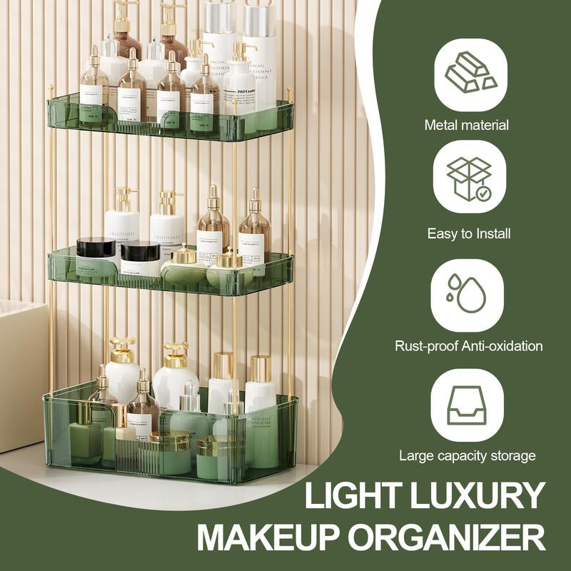 Anyask 2-3 Tier Cosmetic Makeup Organizer with Compartment, Large Drawer Multi-Purpose Cosmetic Storage Rack, Great Holder for Dresser, Bathroom, Office & Countertop, Make up & Jewelry Storage, Spacious Design