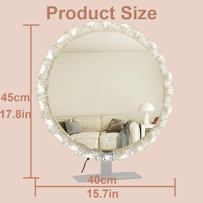 Desk Vanity Mirror LED Lighted Makeup Mirror with Crystal Frame, 3 Color Lighting Modes Touch Control Tabletop Vanity Make up Mirror ZXAPJJD