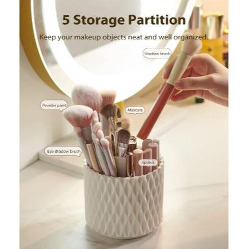 Makeup Brush Holder [2024 Newest]360 Rotating Cosmetics Make up Brush Organizer Storage with Lid for Vanity Boxes Gift Waterproof Decoration Perfume