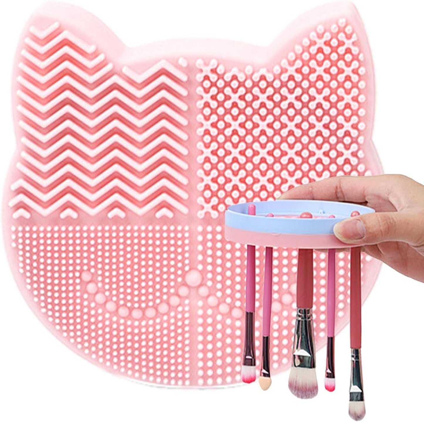 Makeup Brush Cleaning Mat, 2 in 1 Silicone Makeup Brush Cleaning Pad and Brush Drying Storage Stand Holder, Travel Portable Washing Tool for Makeup Brushes