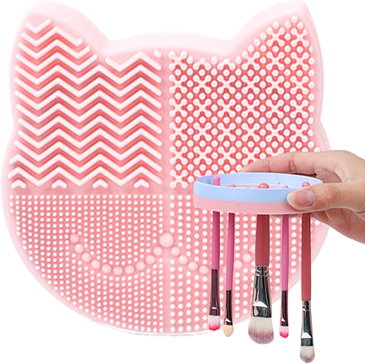 Makeup Brush Cleaning Mat, 2 in 1 Silicone Makeup Brush Cleaning Pad and Brush Drying Storage Stand Holder, Travel Portable Washing Tool for Makeup Brushes