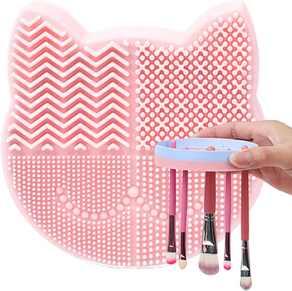 Makeup Brush Cleaning Mat, 2 in 1 Silicone Makeup Brush Cleaning Pad and Brush Drying Storage Stand Holder, Travel Portable Washing Tool for Makeup Brushes