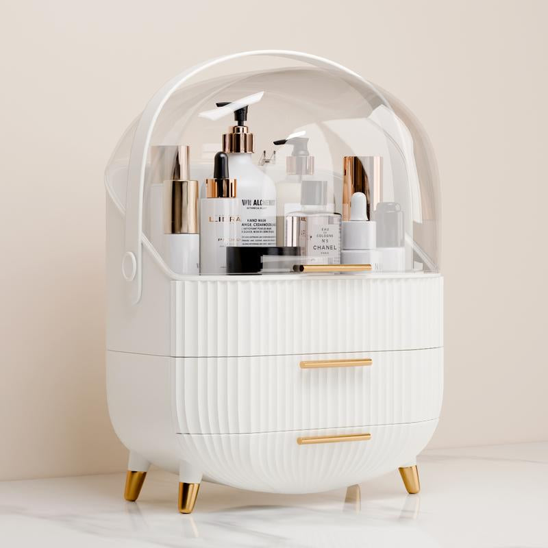 Makeup Organizers and Storage, Make up Organizer for Vanity Cosmetics Skincare Organizers with Lid and Drawers Display Cases for Countertop（White）