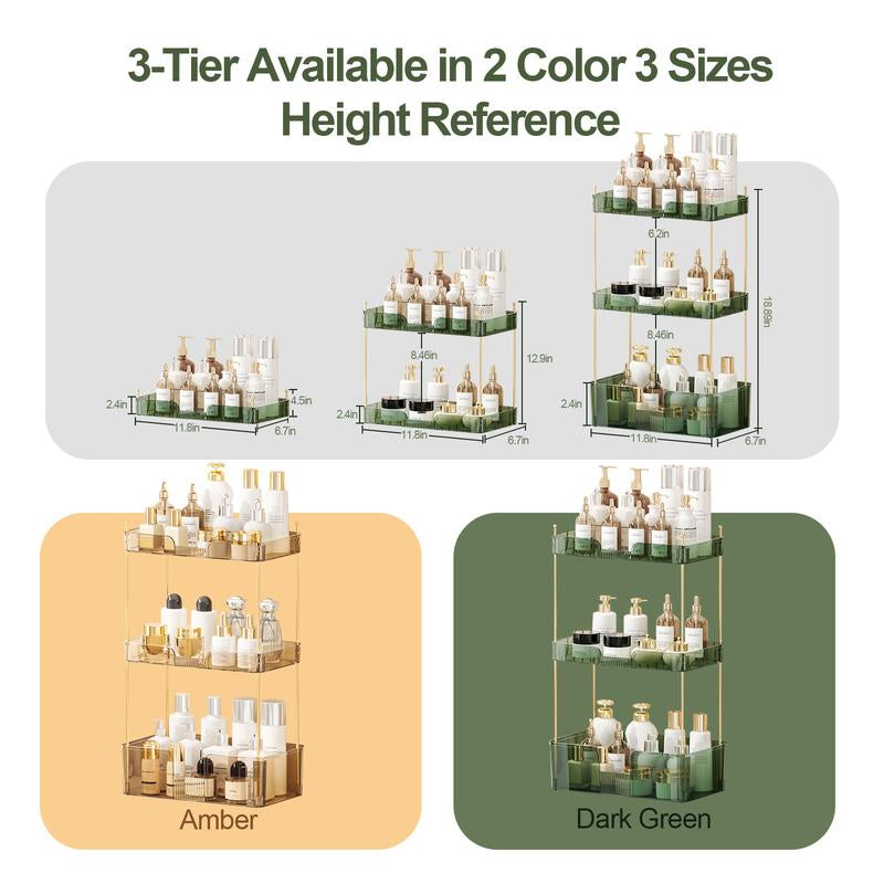 Anyask 2-3 Tier Cosmetic Makeup Organizer with Compartment, Large Drawer Multi-Purpose Cosmetic Storage Rack, Great Holder for Dresser, Bathroom, Office & Countertop, Make up & Jewelry Storage, Spacious Design