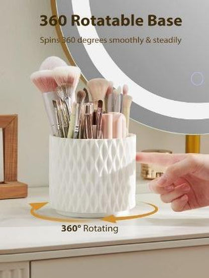 Makeup Brush Holder [2024 Newest]360 Rotating Cosmetics Make up Brush Organizer Storage with Lid for Vanity Boxes Gift Waterproof Decoration Perfume