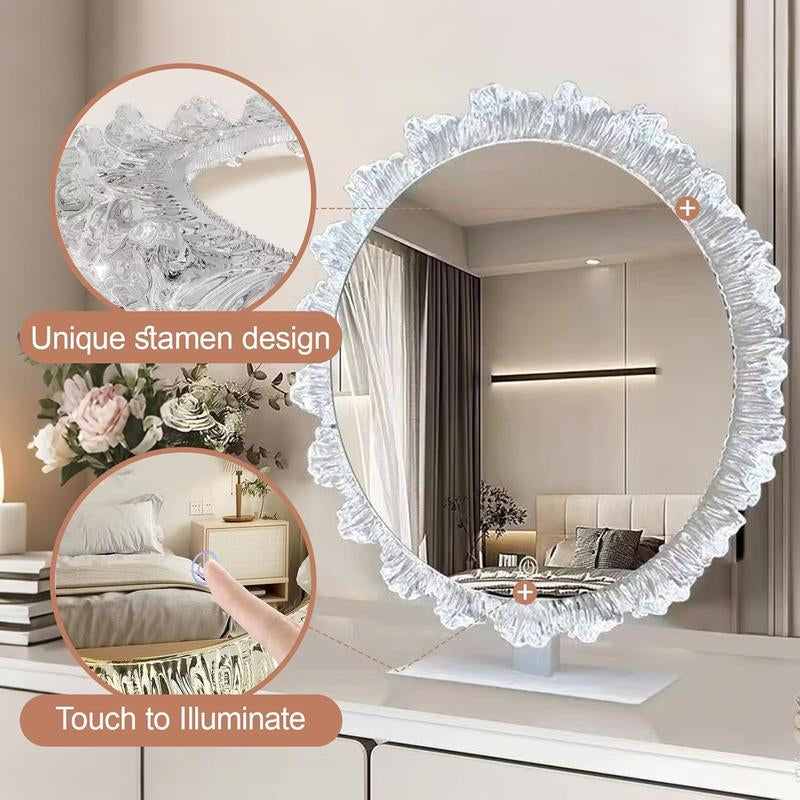 Desk Vanity Mirror LED Lighted Makeup Mirror with Crystal Frame, 3 Color Lighting Modes Touch Control Tabletop Vanity Make up Mirror ZXAPJJD