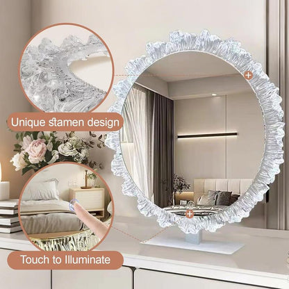 Desk Vanity Mirror LED Lighted Makeup Mirror with Crystal Frame, 3 Color Lighting Modes Touch Control Tabletop Vanity Make up Mirror ZXAPJJD
