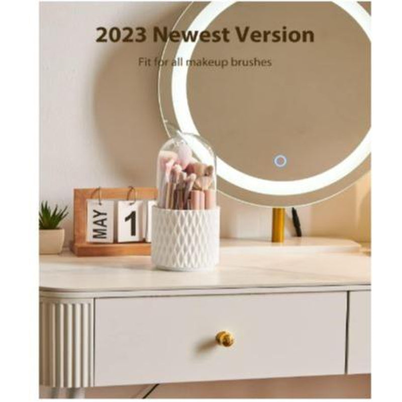 Makeup Brush Holder [2024 Newest]360 Rotating Cosmetics Make up Brush Organizer Storage with Lid for Vanity Boxes Gift Waterproof Decoration Perfume