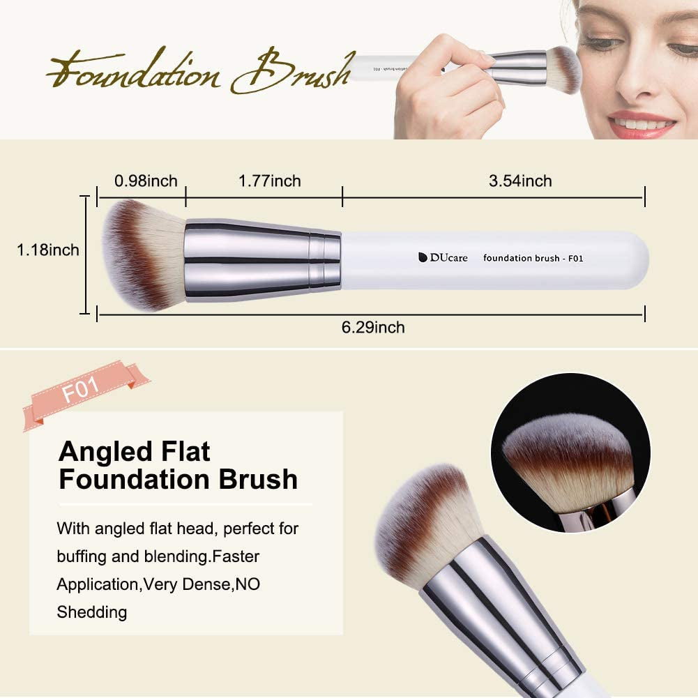 Makeup Brushes 3Pcs Foundation Contour Bronzer Brush,Concealer Brush,Blusher Powder Brush, Face Kabuki Travel Buffing Stippling Liquid Blending Makeup Brush Set White