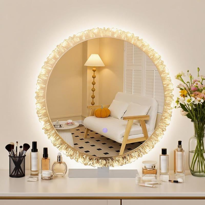 Desk Vanity Mirror LED Lighted Makeup Mirror with Crystal Frame, 3 Color Lighting Modes Touch Control Tabletop Vanity Make up Mirror ZXAPJJD