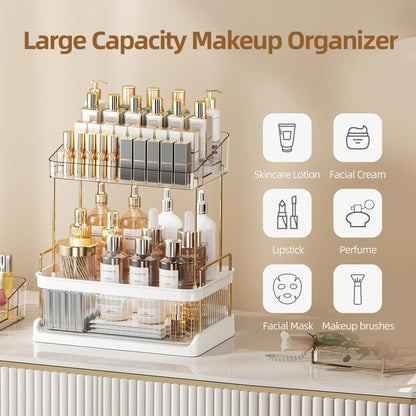 Anyask 2-3 Tier Cosmetic Makeup Organizer with Compartment, Large Drawer Multi-Purpose Cosmetic Storage Rack, Great Holder for Dresser, Bathroom, Office & Countertop, Make up & Jewelry Storage, Spacious Design
