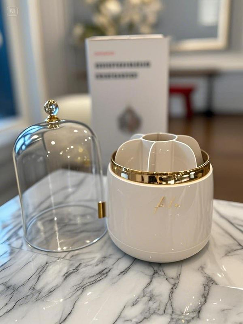 Make up Brushes Organizer with Clear Acrylic Cover Rotating Dustproof Makeup Brush Holder Organizer for Vanity and Desktop Bathrooms Boxes Compartment Switch