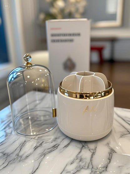 Make up Brushes Organizer with Clear Acrylic Cover Rotating Dustproof Makeup Brush Holder Organizer for Vanity and Desktop Bathrooms Boxes Compartment Switch